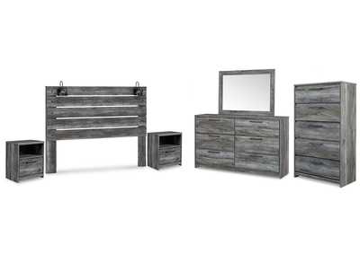 Image for Baystorm King Panel Headboard with Mirrored Dresser, Chest and 2 Nightstands