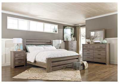 Zelen King Panel Bed with Mirrored Dresser, Chest and 2 Nightstands,Signature Design By Ashley
