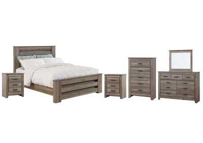 Image for Zelen Queen Panel Bed with Mirrored Dresser, Chest and 2 Nightstands