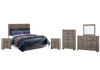Image for Zelen Queen/Full Panel Headboard Bed with Mirrored Dresser, Chest and 2 Nightstands
