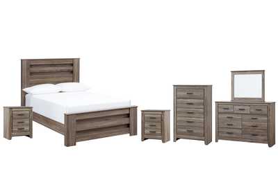 Image for Zelen Full Panel Bed with Mirrored Dresser, Chest and 2 Nightstands