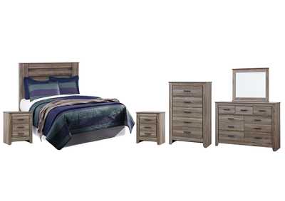 Image for Zelen Full Panel Headboard Bed with Mirrored Dresser, Chest and 2 Nightstands