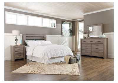 Zelen Queen Panel Headboard Bed with Mirrored Dresser and Nightstand,Signature Design By Ashley