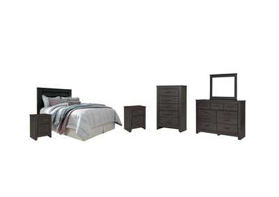 Image for Brinxton Queen/Full Panel Headboard Bed with Mirrored Dresser, Chest and 2 Nightstands
