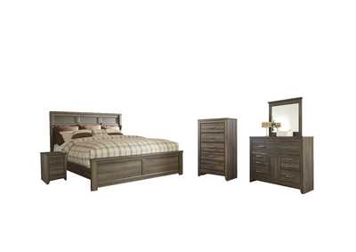 Image for Juararo California King Panel Bed with Mirrored Dresser, Chest and Nightstand