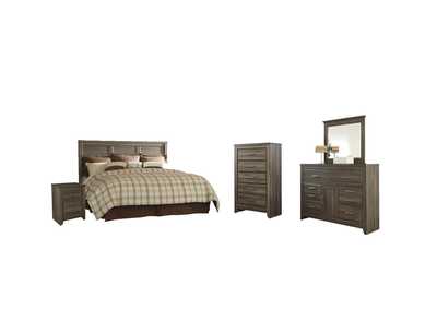 Image for Juararo King/California King Panel Headboard Bed with Mirrored Dresser, Chest and Nightstand