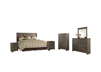 Juararo King/California King Panel Headboard Bed with Mirrored Dresser, Chest and 2 Nightstands,Signature Design By Ashley