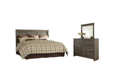 Image for Juararo King/California King Panel Headboard Bed with Mirrored Dresser