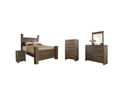 Juararo Queen Poster Bed with Mirrored Dresser, Chest and Nightstand,Signature Design By Ashley