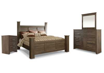 Image for Juararo King Poster Bed with Mirrored Dresser and Nightstand