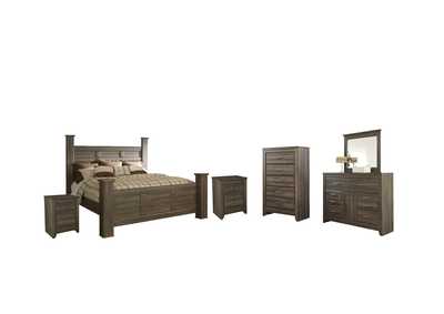 Image for Juararo California King Poster Bed with Mirrored Dresser, Chest and 2 Nightstands
