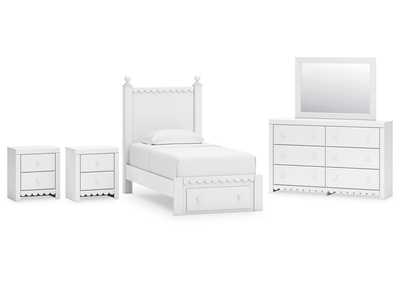 Mollviney Twin Panel Storage Bed with Mirrored Dresser and 2 Nightstands,Signature Design By Ashley