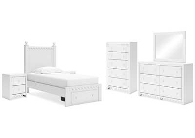 Mollviney Twin Panel Storage Bed with Mirrored Dresser, Chest and 2 Nightstands,Signature Design By Ashley