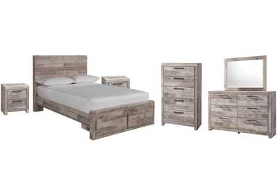 Image for Effie Full Panel Bed with 2 Storage Drawers with Mirrored Dresser, Chest and 2 Nightstands