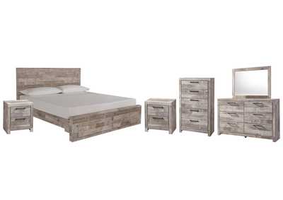 Effie King Panel Bed with 2 Storage Drawers with Mirrored Dresser, Chest and 2 Nightstands,Signature Design By Ashley