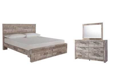 Effie King Panel Bed with 2 Storage Drawers with Mirrored Dresser,Signature Design By Ashley