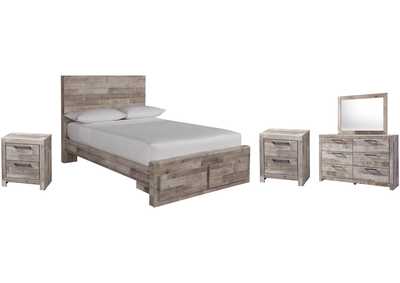 Effie Full Panel Bed with 2 Storage Drawers with Mirrored Dresser and 2 Nightstands