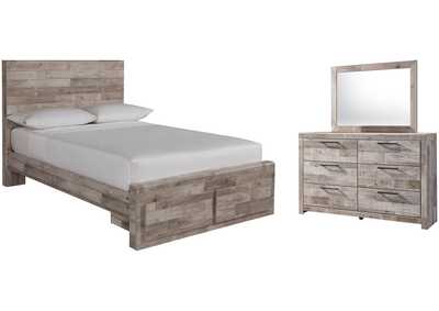 Effie Full Panel Bed with 2 Storage Drawers with Mirrored Dresser