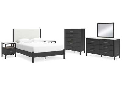 Cadmori Queen Upholstered Panel Bed with Mirrored Dresser, Chest and 2 Nightstands,Signature Design By Ashley