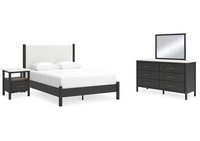 Cadmori Queen Upholstered Panel Bed with Mirrored Dresser and Nightstand,Signature Design By Ashley