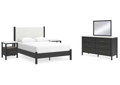 Cadmori Queen Upholstered Panel Bed with Mirrored Dresser and 2 Nightstands,Signature Design By Ashley