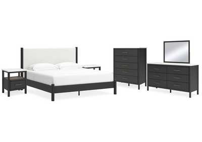 Cadmori King Upholstered Panel Bed with Mirrored Dresser, Chest and 2 Nightstands,Signature Design By Ashley