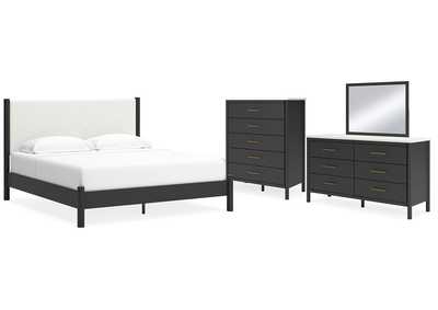 Cadmori King Upholstered Panel Bed with Mirrored Dresser and Chest,Signature Design By Ashley