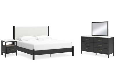 Cadmori King Upholstered Panel Bed with Mirrored Dresser and Nightstand,Signature Design By Ashley