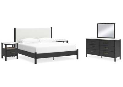 Cadmori King Upholstered Panel Bed with Mirrored Dresser and 2 Nightstands,Signature Design By Ashley