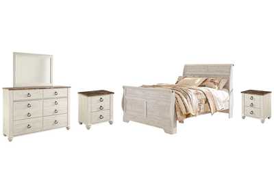Willowton Queen Sleigh Bed with Mirrored Dresser and 2 Nightstands,Signature Design By Ashley