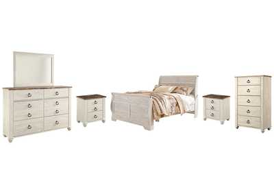 Willowton Queen Sleigh Bed with Mirrored Dresser, Chest and 2 Nightstands,Signature Design By Ashley