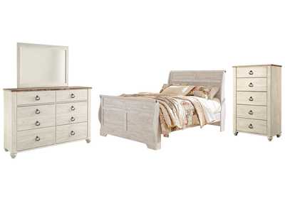 Willowton Queen Sleigh Bed with Mirrored Dresser and Chest,Signature Design By Ashley