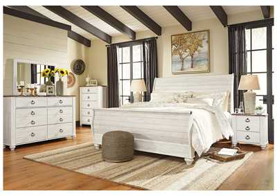 Willowton King Sleigh Bed with Mirrored Dresser, Chest and Nightstand,Signature Design By Ashley