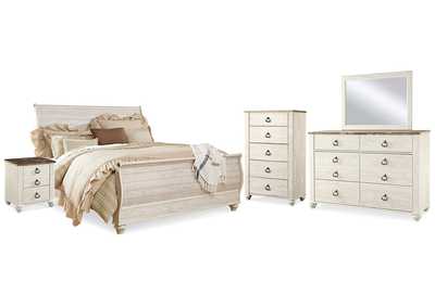 Willowton King Sleigh Bed, Dresser, Mirror, Chest and 2 Nightstands