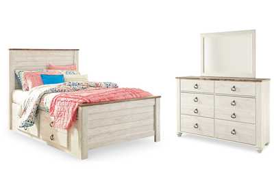 Willowton Full Panel Bed with Storage, Dresser and Mirror,Signature Design By Ashley
