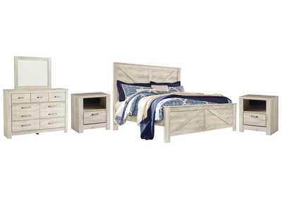 Bellaby King Crossbuck Panel Bed with Mirrored Dresser and 2 Nightstands,Signature Design By Ashley