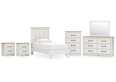 Linnocreek Twin Panel Bed with Mirrored Dresser, Chest and 2 Nightstands