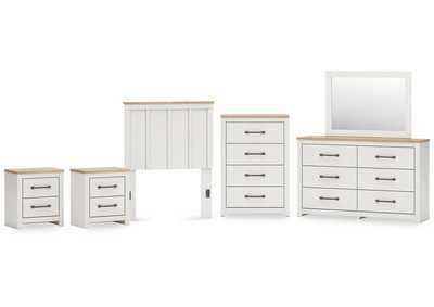 Image for Linnocreek Twin Panel Headboard with Mirrored Dresser, Chest and 2 Nightstands