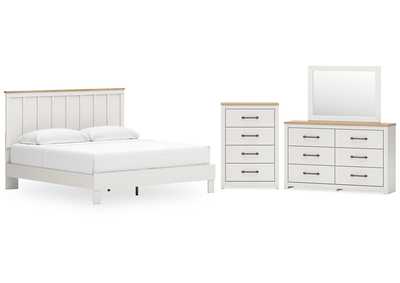 Linnocreek King Panel Bed with Mirrored Dresser and Chest,Benchcraft