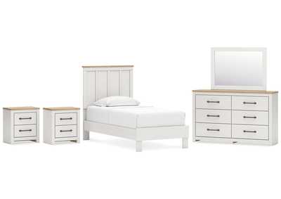 Linnocreek Twin Panel Bed with Mirrored Dresser and 2 Nightstands