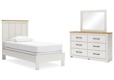 Linnocreek Twin Panel Bed with Mirrored Dresser