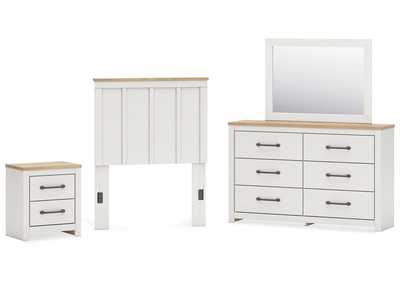 Linnocreek Twin Panel Headboard with Mirrored Dresser and Nightstand