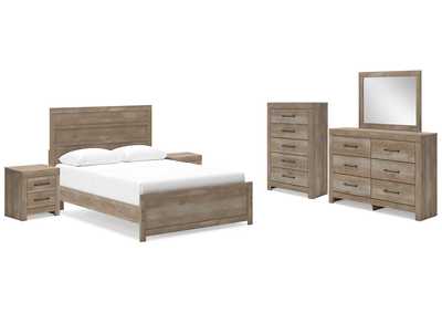 Gachester Queen Panel Bed with Mirrored Dresser, Chest and 2 Nightstands