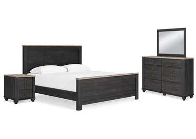 Nanforth King Panel Bed with Mirrored Dresser and Nightstand,Signature Design By Ashley