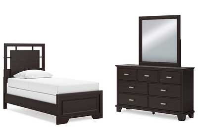 Covetown Twin Panel Bed with Mirrored Dresser