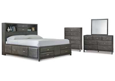 Caitbrook California King Storage Bed, Dresser, Mirror and Chest