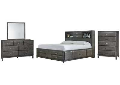 Caitbrook California King Storage Bed with 8 Storage Drawers with Mirrored Dresser and Chest
