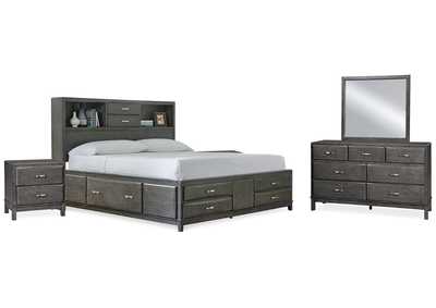 Caitbrook California King Storage Bed with 8 Storage Drawers with Mirrored Dresser and 2 Nightstands
