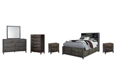 Image for Caitbrook Full Storage Bed with 7 Storage Drawers with Mirrored Dresser, Chest and 2 Nightstands