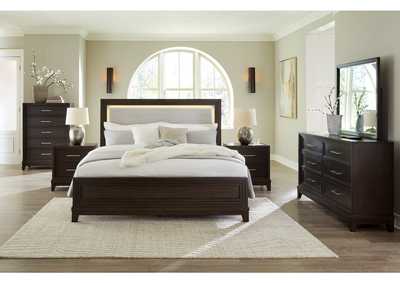 Neymorton California King Upholstered Panel Bed with Mirrored Dresser and 2 Nightstands,Signature Design By Ashley